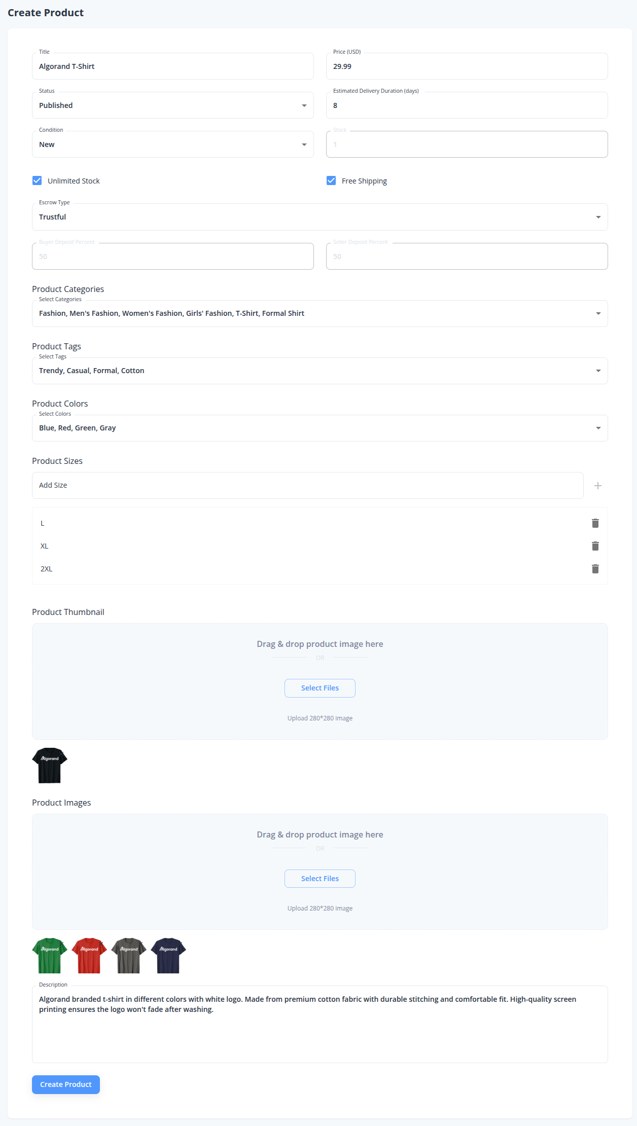 Create Product Form