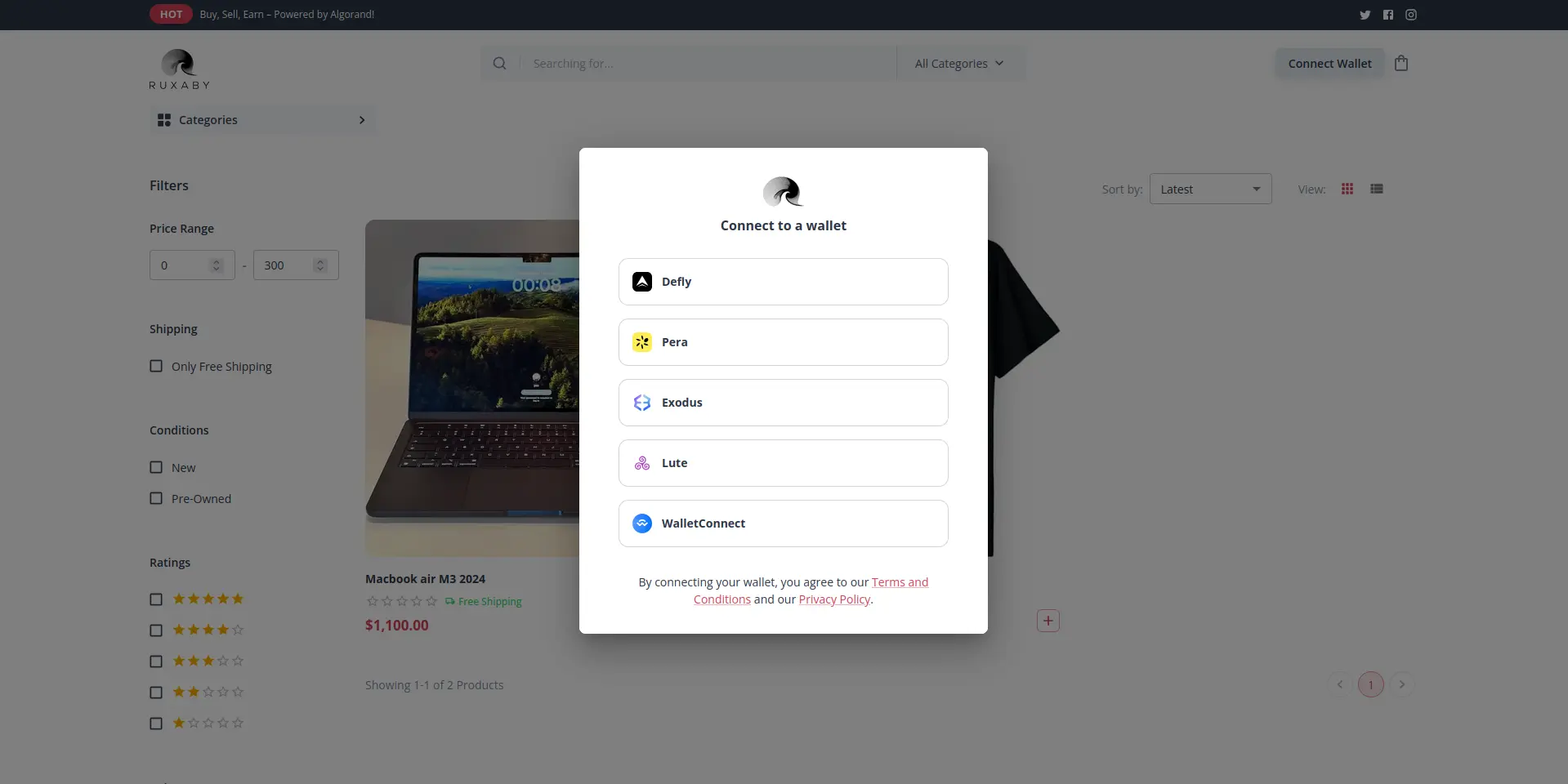 Desktop wallet connection interface
